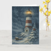 Leuchtturm in Snowstorm Weihnachtskarte Karte (Gelbe Blume)