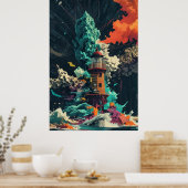 Leuchtturm in Storm-Ai-Plakatfarbe Poster (Küche)