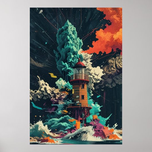 Leuchtturm in Storm-Ai-Plakatfarbe Poster (Vorne)