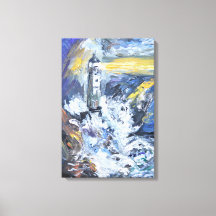 Leuchtturm in stürmischen Meeren Impasto-Acrylgemä