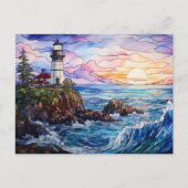 Leuchtturm Küstenlandschaft Buntglas Stil Postkarte (Vorderseite)