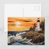 Leuchtturm Küstenlandschaft Quilt-Stil Postkarte (Vorne/Hinten)