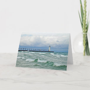 Leuchtturm Manistee mit Grußkarte in hohen Wellen Karte