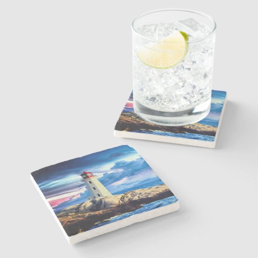 Leuchtturm - Marmor-Untersetzer Steinuntersetzer (Seitenansicht)