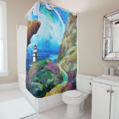 Leuchtturm mit Blick aufs Meer Duschvorhang (Beispiel)