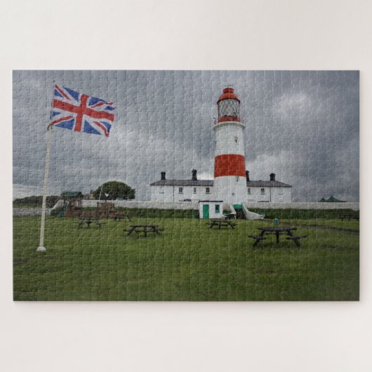 Leuchtturm mit der britischen Flagge Puzzle (Horizontal)
