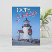 Leuchtturm mit einem Weihnachtskranz Feiertagskarte (Stehend Vorderseite)