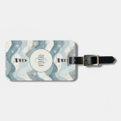 Leuchtturm mit Eiswaves Winter Nautical Monogram Gepäckanhänger (Vorderseite horizontal)