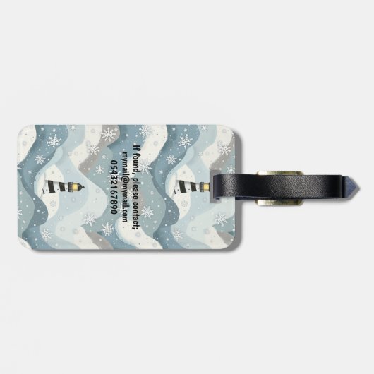 Leuchtturm mit Eiswaves Winter Nautical Monogram Gepäckanhänger (Rückseite horizontal)