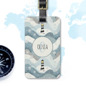 Leuchtturm mit Eiswaves Winter Nautical Monogram Gepäckanhänger