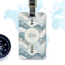 Leuchtturm mit Eiswaves Winter Nautical Monogram