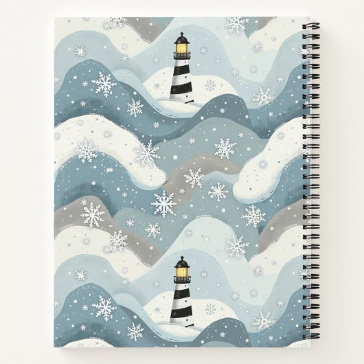 Leuchtturm mit Eiswaves Winter Nautical Monogram Notizblock (Rückseite)