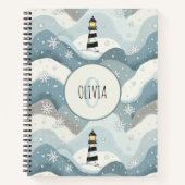 Leuchtturm mit Eiswaves Winter Nautical Monogram Notizblock (Vorderseite)