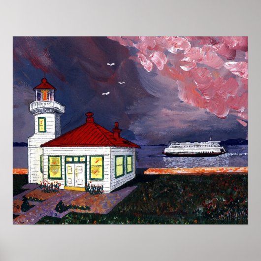 Leuchtturm mit Fähre Poster (Vorne)