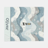 Leuchtturm mit Icy Waves & Snowflakes Fleecedecke (Vorderseite (Horizontal))