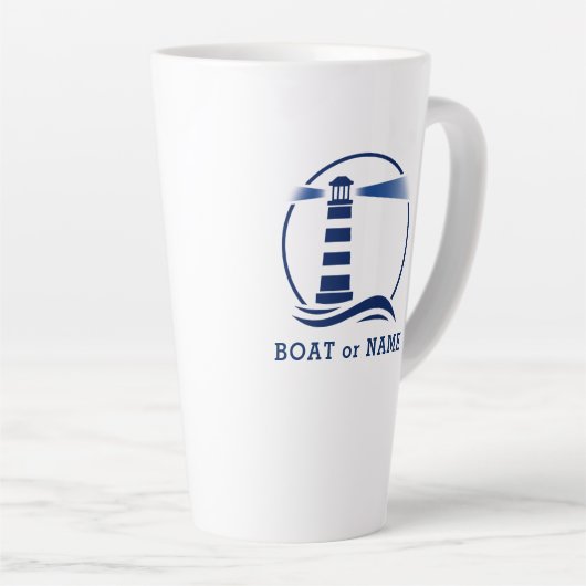 Leuchtturm mit Ihrem Boot oder Name 2 Seite groß Milchtasse (Rechte Ecke)