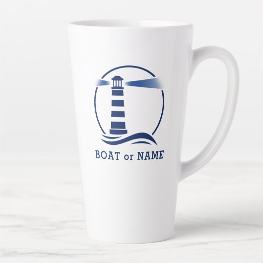 Leuchtturm mit Ihrem Boot oder Name 2 Seite groß Milchtasse (Rechts)