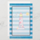 Leuchtturm mit rotem Streifen auf blauen Streifen Briefpapier (Vorne/Hinten)