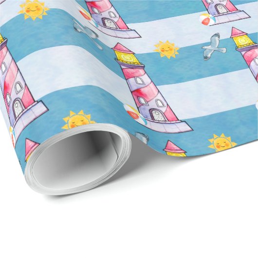 Leuchtturm mit rotem Streifen Geschenkpapier (Rolleneckpunkt)
