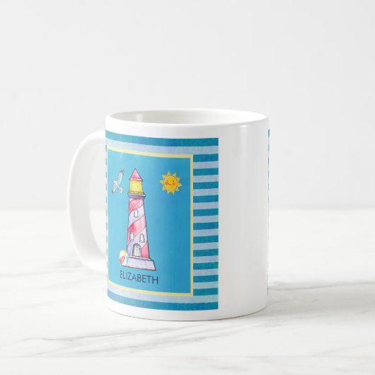 Leuchtturm mit rotem Streifen Kaffeetasse (Vorderseite Links)