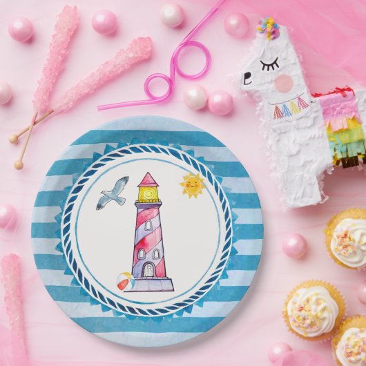 Leuchtturm mit rotem Streifen Pappteller (Party)