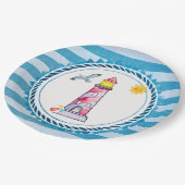 Leuchtturm mit rotem Streifen Pappteller (Schrägansicht)