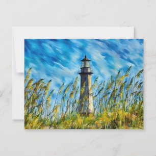 Leuchtturm mit Sea Oats und dramatischer Sky Postkarte