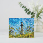 Leuchtturm mit Sea Oats und dramatischer Sky Postkarte (Stehend Vorderseite)