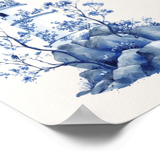 Leuchtturm mit Seagulls - Coastal Blue auf Beige Poster (Ecke)