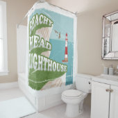 Leuchtturm mit Strandkopf Retroposter Duschvorhang (Beispiel)