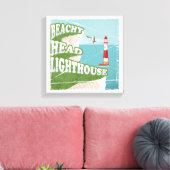 Leuchtturm mit Strandkopf Retroposter Leinwanddruck (Insitu (Wohnzimmer))
