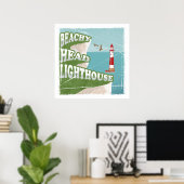 Leuchtturm mit Strandkopf Retroposter Poster (Heimbüro)