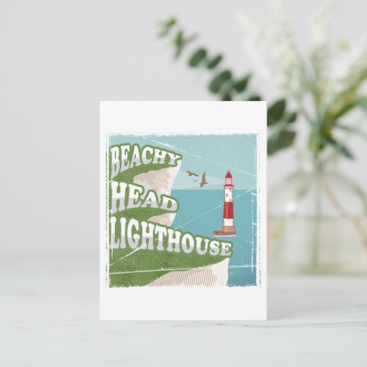 Leuchtturm mit Strandkopf Retroposter Postkarte (Stehend Vorderseite)