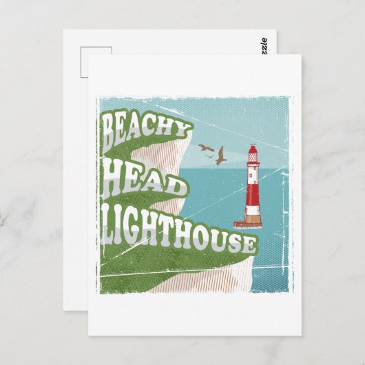 Leuchtturm mit Strandkopf Retroposter Postkarte (Vorne/Hinten)
