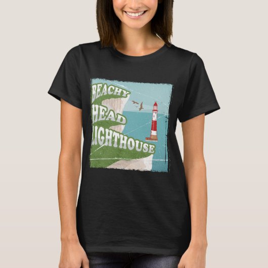 Leuchtturm mit Strandkopf Retroposter T-Shirt (Vorderseite)