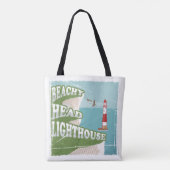 Leuchtturm mit Strandkopf Retroposter Tasche (Rückseite)