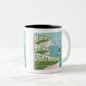 Leuchtturm mit Strandkopf Retroposter Zweifarbige Tasse (VorderseiteRechts)