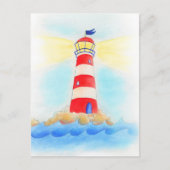 Leuchtturm mit weißer Aquarellkarte Postkarte (Vorderseite)