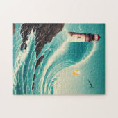 Leuchtturm mitten in den Roaring Waves Puzzle - 25 (Horizontal)