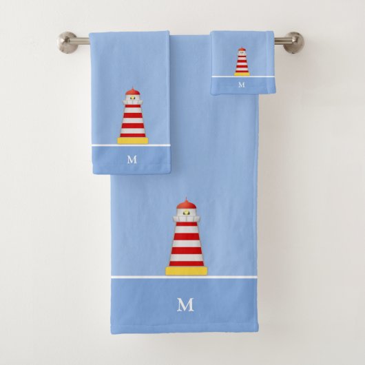Leuchtturm & Monogramm auf Hellblau Badhandtuch Set (Insitu)