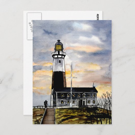 Leuchtturm montauk point New york post card Postkarte (Vorne/Hinten)