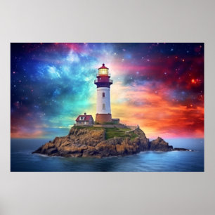 Leuchtturm Natur Welt Fantastisches Landschaftsbil Poster