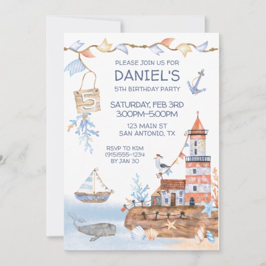 Leuchtturm Nautical Birthday Einladung (Vorderseite)