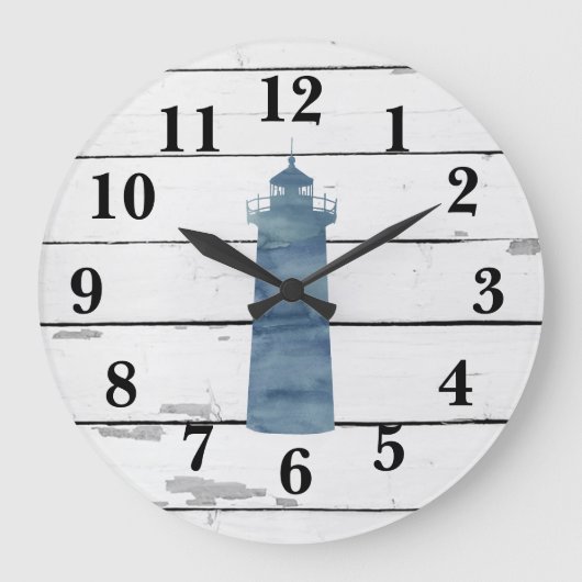 Leuchtturm Nautical Blue Shiplap Rustikale Dekorat Große Wanduhr (Vorderseite)