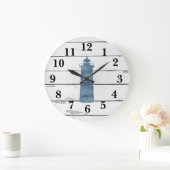 Leuchtturm Nautical Blue Shiplap Rustikale Dekorat Große Wanduhr (Zuhause)