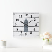 Leuchtturm Nautical Blue Shiplap Rustikale Dekorat Quadratische Wanduhr (Zuhause)