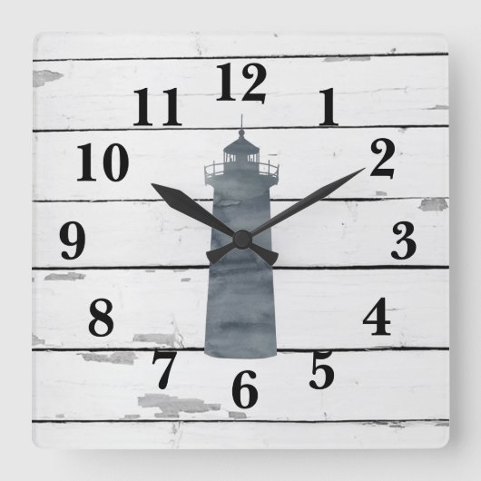 Leuchtturm Nautical Blue Shiplap Rustikale Dekorat Quadratische Wanduhr (Vorderseite)