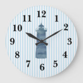 Leuchtturm Nautical Blue Stripe Rustikale Dekorati Große Wanduhr (Vorderseite)