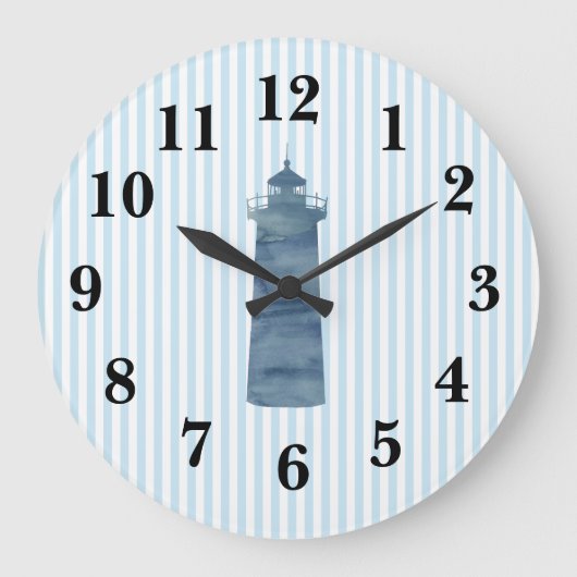 Leuchtturm Nautical Blue Stripe Rustikale Dekorati Große Wanduhr (Vorderseite)
