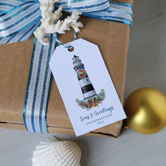 Leuchtturm Nautical Seas & Greetings Weihnachten Geschenkanhänger